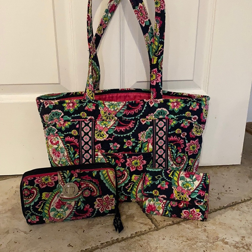 Vera Bradley tote with two wallets